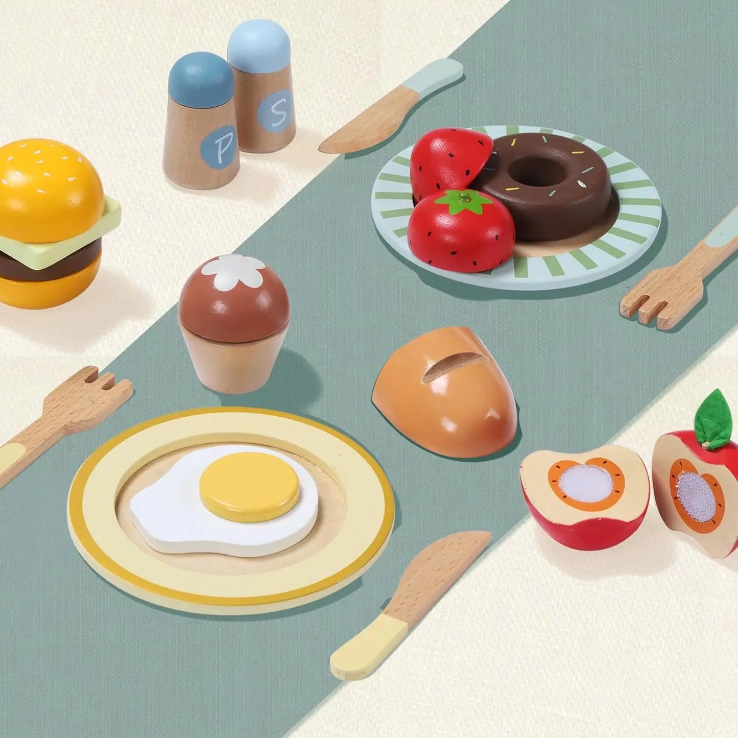 Wooden Play Food Set 78PCS Pretend Play Cooking Toy Play Kitchen Accessories with Vegetables Fruits Cutting Toys and Play Dishes - The Best Assortments 25