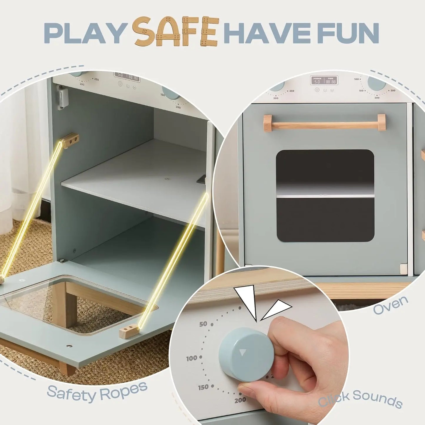 Robotime Play Kitchen Wooden Kids Playset with Real Lights Sounds Ice Cube Dispenser Blue Toy Kitchen for Ages 3 to 6 Years - The Best Assortments 25