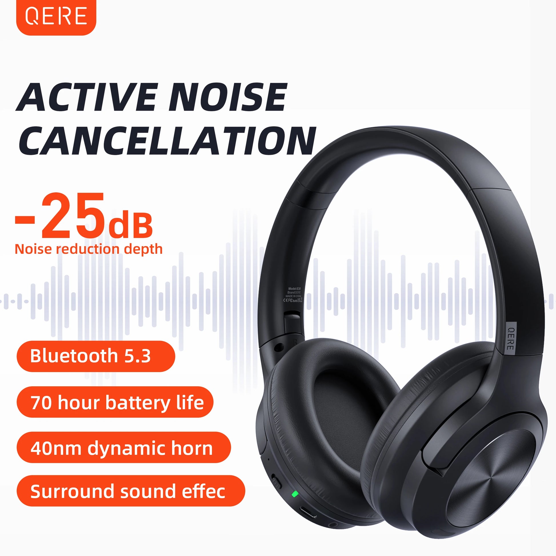 QERE E80 Wireless Headphones Bluetooth 5.3 with Active Noise Cancellation Hi-Res Audio Over Ear Headset 70 Hours Battery Life 40mm Drivers - The Best Assortments 25