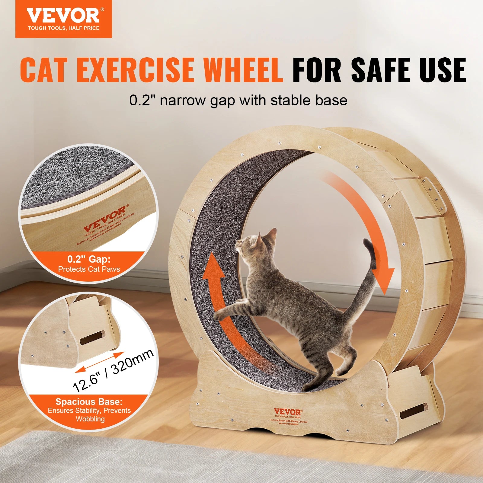 Vevor Cat Exercise Wheel Natural Wood Silent Running Treadmill Roller Wheel with Detachable Carpet for Pet Fitness - The Best Assortments 25