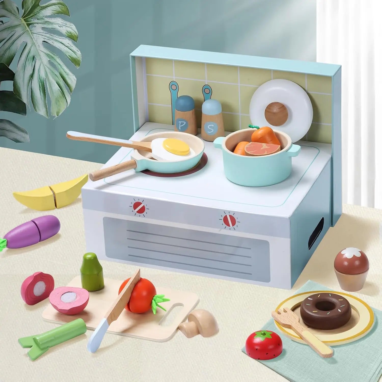 Wooden Play Food Set 78PCS Pretend Play Cooking Toy Play Kitchen Accessories with Vegetables Fruits Cutting Toys and Play Dishes - The Best Assortments 25