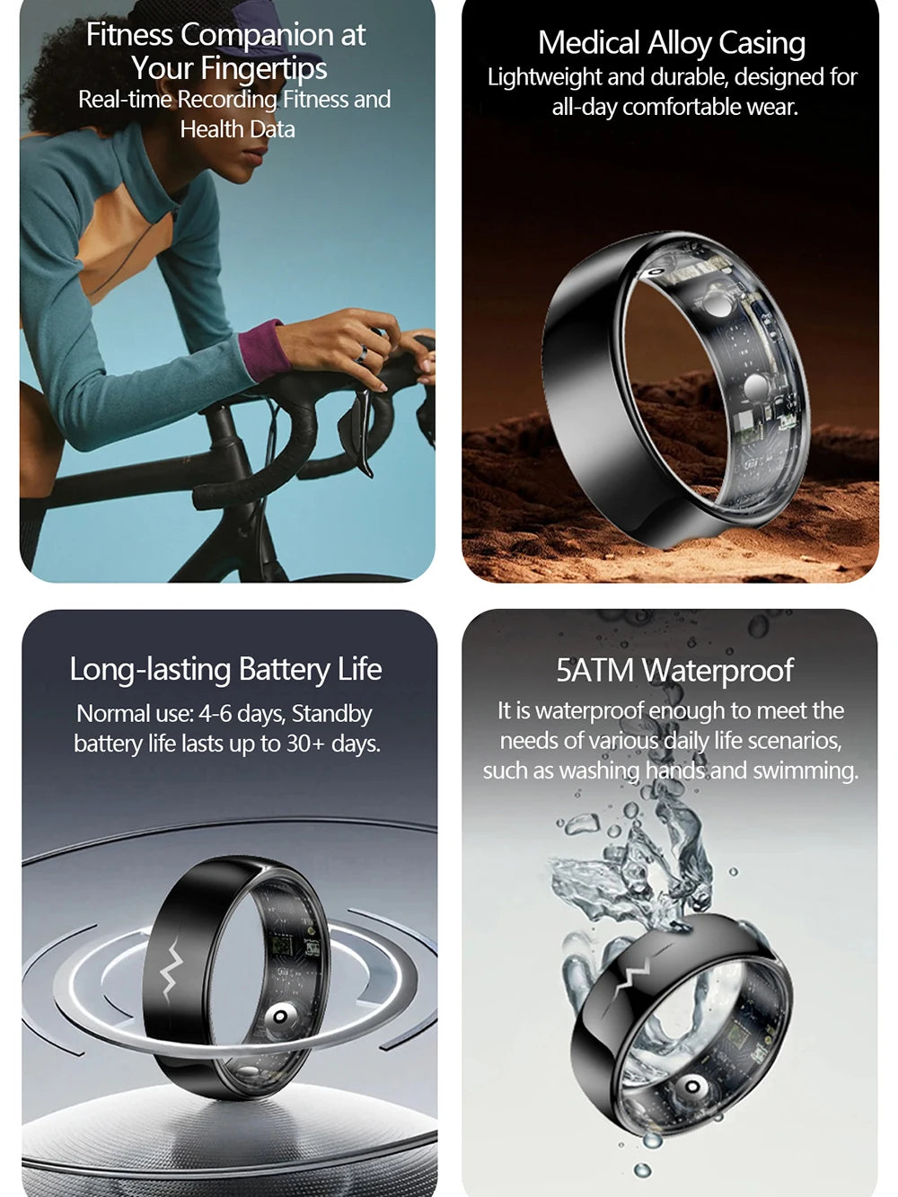 High End ECG Blood Oxygen Health Smart Ring Heart Rate Blood Pressure Sleep Monitor 5ATM Waterproof Multiple Sport Modes - The Best Assortments 25