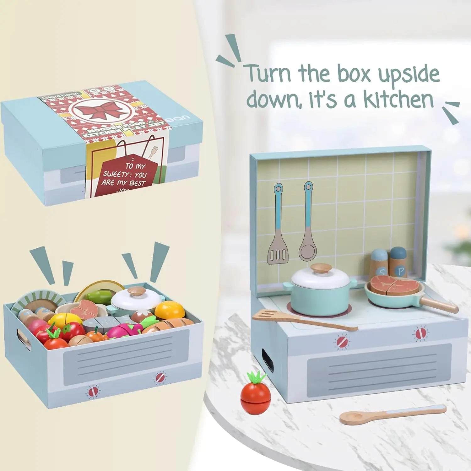 Wooden Play Food Set 78PCS Pretend Play Cooking Toy Play Kitchen Accessories with Vegetables Fruits Cutting Toys and Play Dishes - The Best Assortments 25