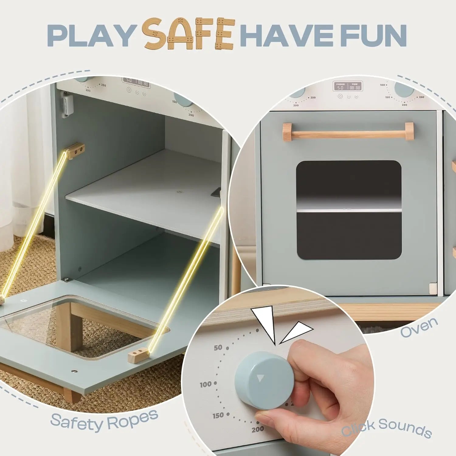 Robotime Play Kitchen Wooden Kids Playset with Real Lights Sounds Ice Cube Dispenser Blue Toy Kitchen for Ages 3 to 6 Years - The Best Assortments 25