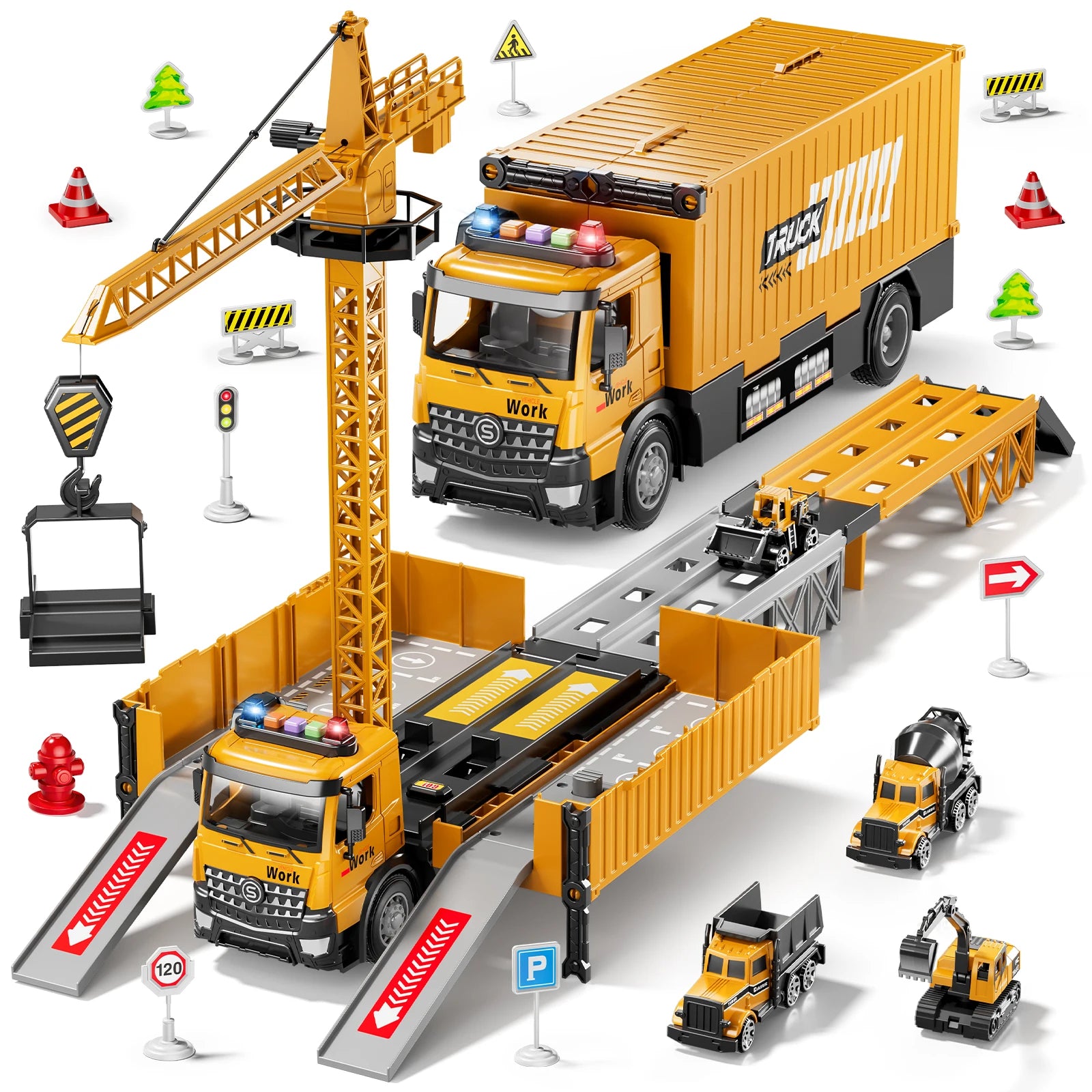 Carrier Truck Race Track Kids Construction Toy Set for Boys Aged 3 to 8 with Tower Crane and Transport Cars - The Best Assortments 25
