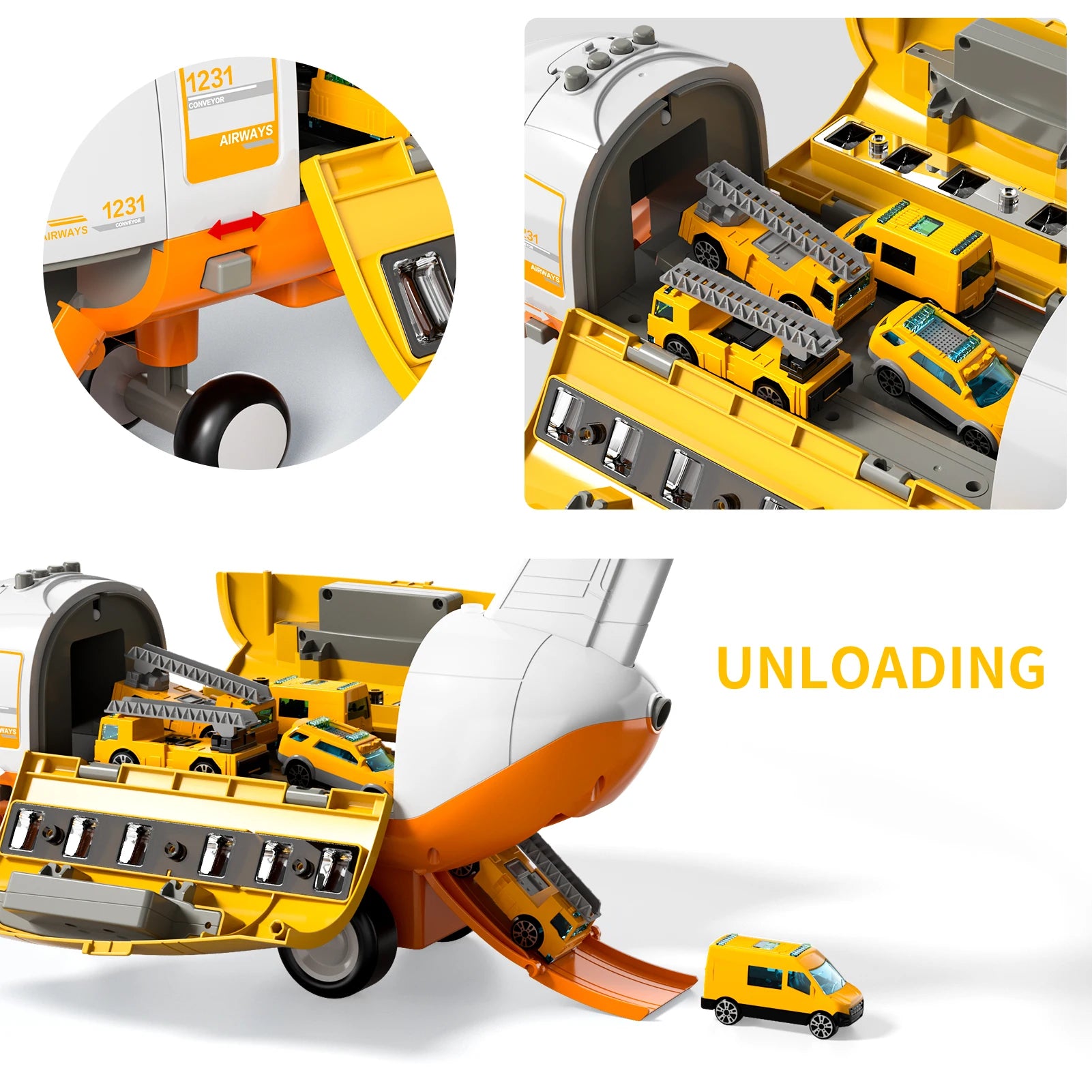 Airplane Kids Toys for Boys and Girls Ages 4 to 8 Large Transport Spray Aeroplane with 10 Fire Truck Vehicles Birthday Gift Set - The Best Assortments 25