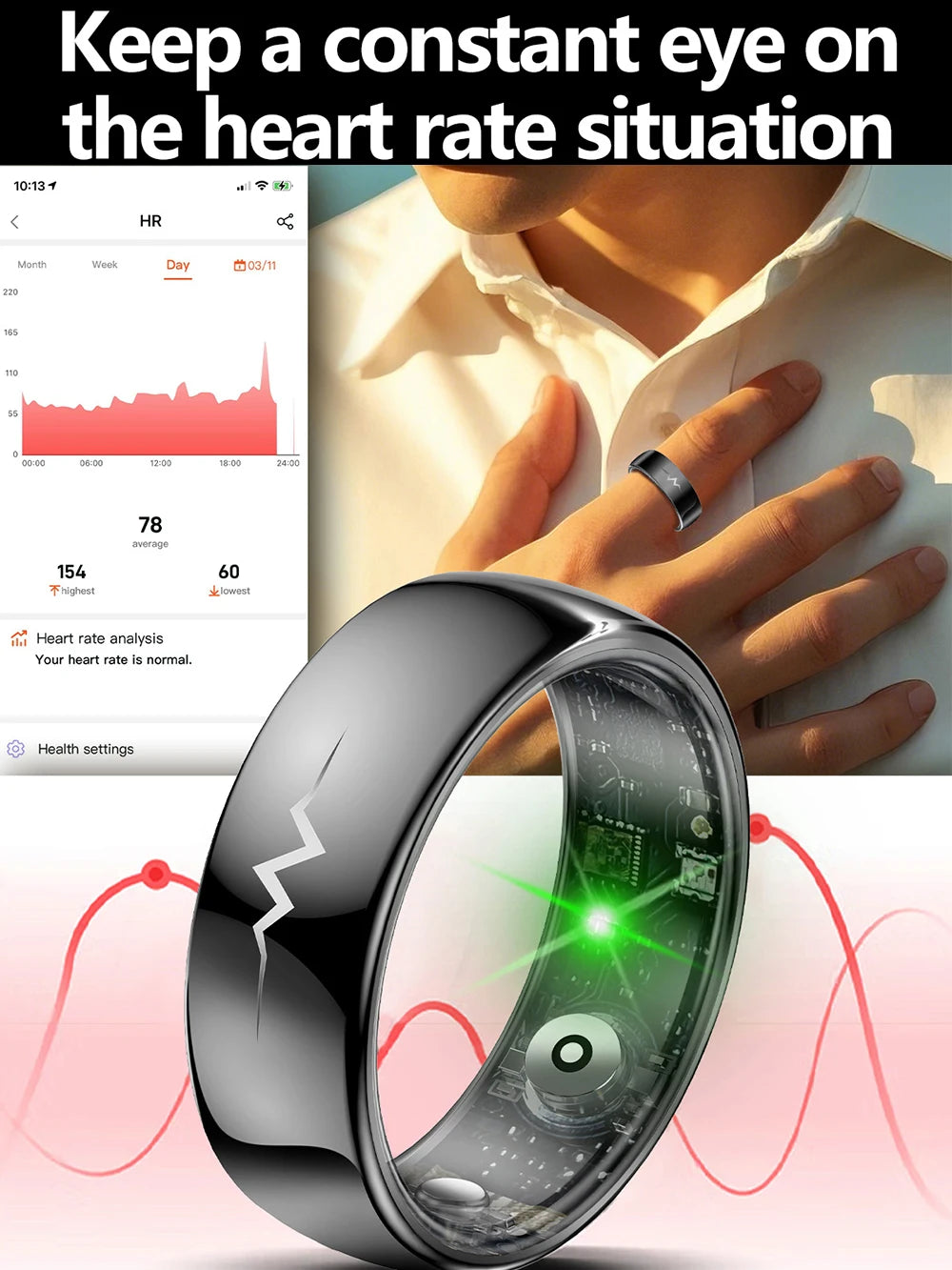 High End ECG Blood Oxygen Health Smart Ring Heart Rate Blood Pressure Sleep Monitor 5ATM Waterproof Multiple Sport Modes - The Best Assortments 25