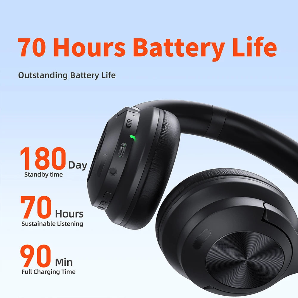 QERE E80 Wireless Headphones Bluetooth 5.3 with Active Noise Cancellation Hi-Res Audio Over Ear Headset 70 Hours Battery Life 40mm Drivers - The Best Assortments 25