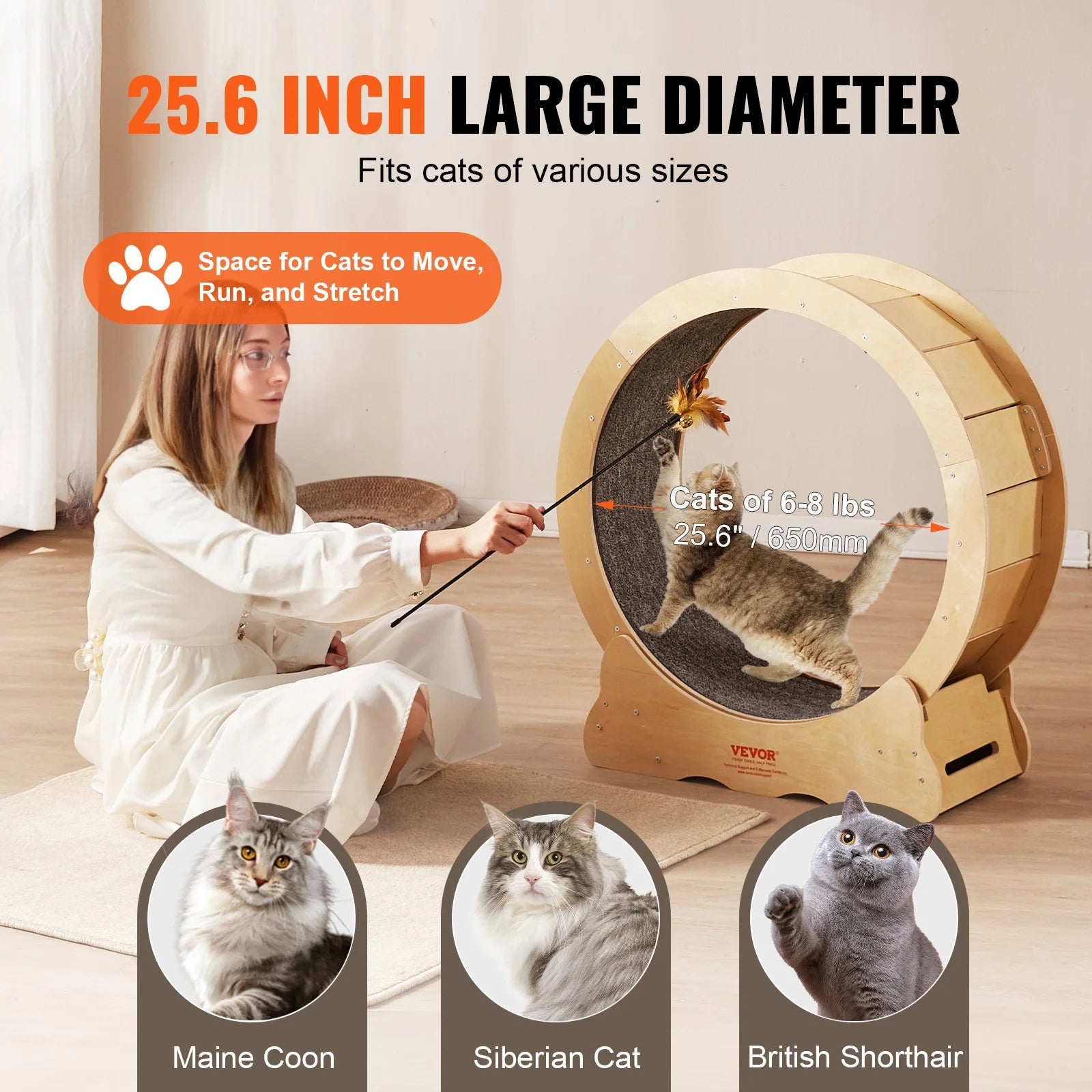 Vevor Cat Exercise Wheel Natural Wood Silent Running Treadmill Roller Wheel with Detachable Carpet for Pet Fitness - The Best Assortments 25